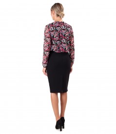 Printed veil blouse with office skirt