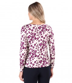 Printed viscose long-sleeved blouse