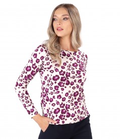 Printed viscose long-sleeved blouse