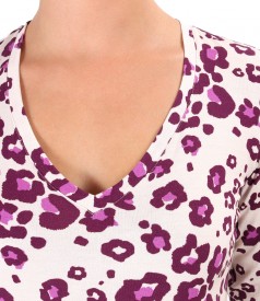 Printed viscose elastic jersey blouse