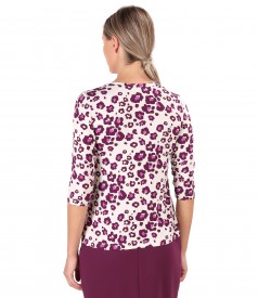 Printed viscose elastic jersey blouse