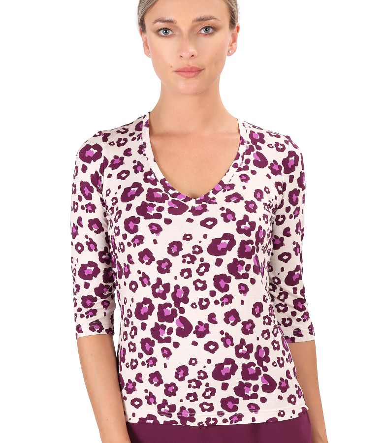 Printed viscose elastic jersey blouse