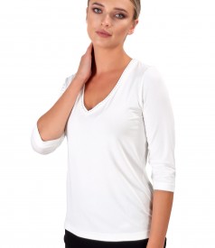 Blouse made of thin elastic jersey with V decolletage