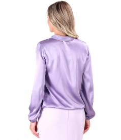 Viscose satin blouse with scarf collar