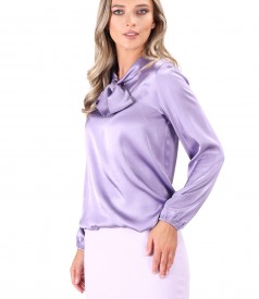 Viscose satin blouse with scarf collar