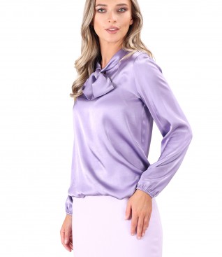 Viscose satin blouse with scarf collar