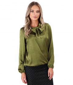 Viscose satin blouse with scarf collar