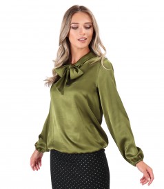 Viscose satin blouse with scarf collar