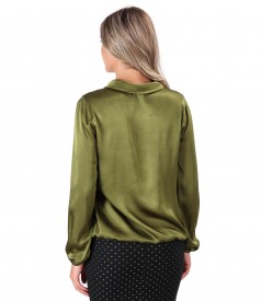 Viscose satin blouse with scarf collar