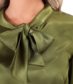 Viscose satin blouse with scarf collar