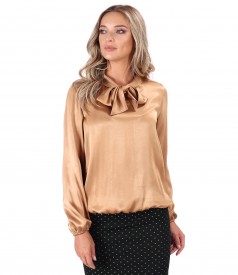 Viscose satin blouse with scarf collar