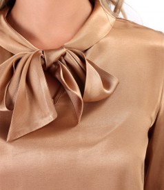 Viscose satin blouse with scarf collar