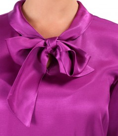 Viscose satin blouse with scarf collar