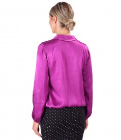 Viscose satin blouse with scarf collar