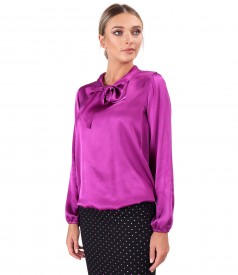 Viscose satin blouse with scarf collar