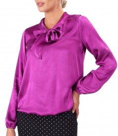 Viscose satin blouse with scarf collar