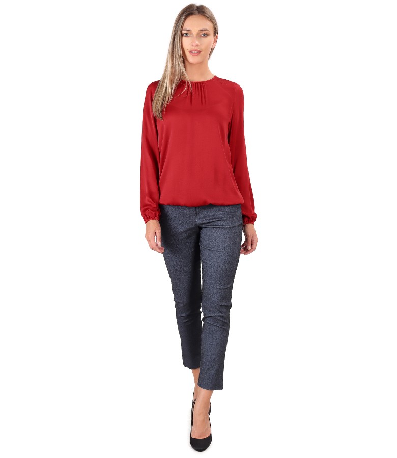 Elegant viscose satin blouse and denim pants