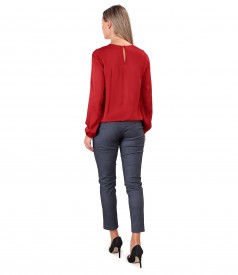 Elegant viscose satin blouse and denim pants