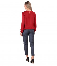 Elegant viscose satin blouse and denim pants