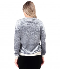 Shiny elastic velvet sweatshirt