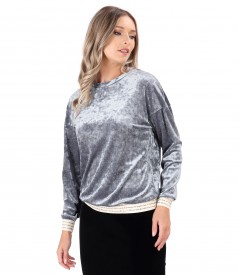 Shiny elastic velvet sweatshirt