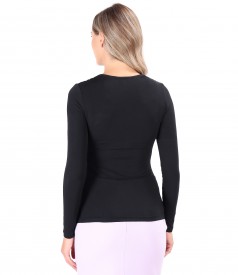 Elastic jersey blouse with pleated neckline