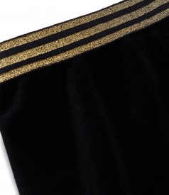 Velvet tapered skirt with gold elastic at the waist