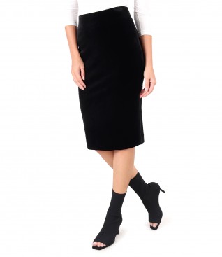 Black elastic velvet tapered skirt