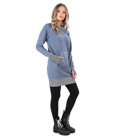 Elastic cotton sweatshirt dress with front pocket