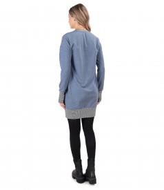 Elastic cotton sweatshirt dress with front pocket