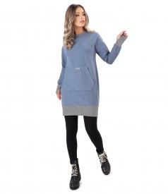 Elastic cotton sweatshirt dress with front pocket