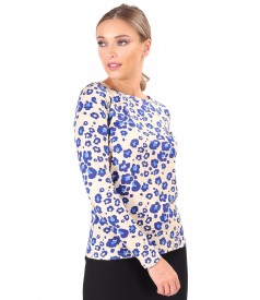 Printed viscose long-sleeved blouse