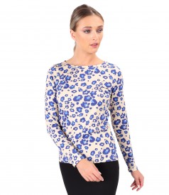 Printed viscose long-sleeved blouse