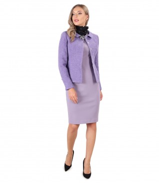 Office outfit with thick elastic jersey dress and  jacket