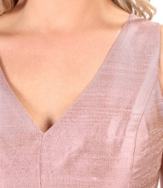 Taffeta dress with V low-cut neck