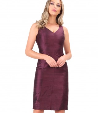 Taffeta dress with V low-cut neck