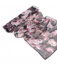 Organza veil scarf digital printed with floral motifs