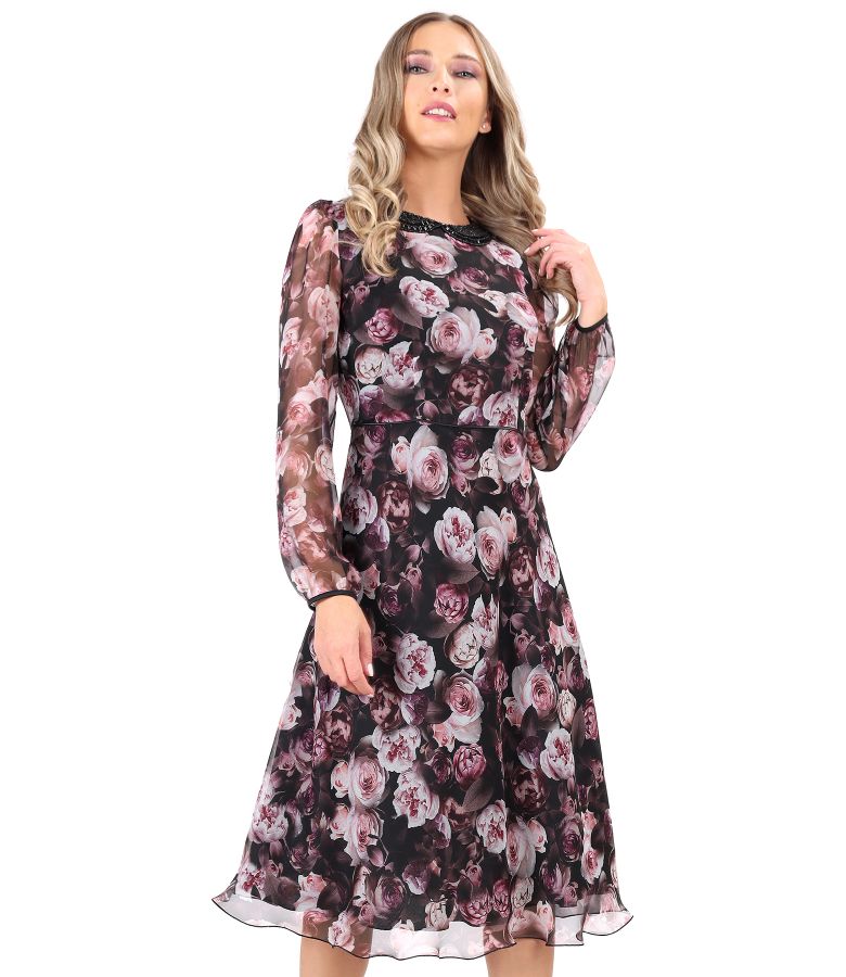 Digital floral printed veil dress