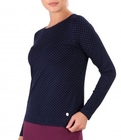 Elastic viscose jersey blouse printed with dots