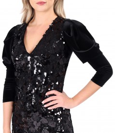 Elegant dress with sequin lace front and velvet back