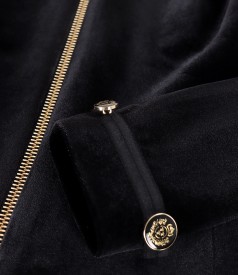Elastic velvet jacket with zipper on the front