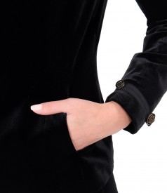 Elastic velvet jacket with zipper on the front