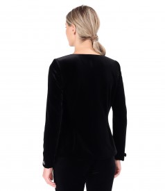 Elastic velvet jacket with zipper on the front