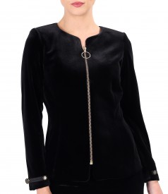 Elastic velvet jacket with zipper on the front