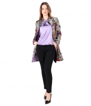 Elegant outfit with brocade jacket and viscose satin blouse