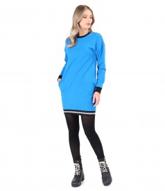 Elastic cotton sweatshirt dress with front pocket