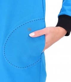 Elastic cotton sweatshirt dress with front pocket
