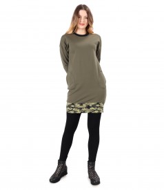 Elastic cotton sweatshirt dress with front pocket