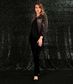 Printed velvet bolero with detachable brooch