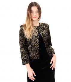 Printed velvet bolero with detachable brooch